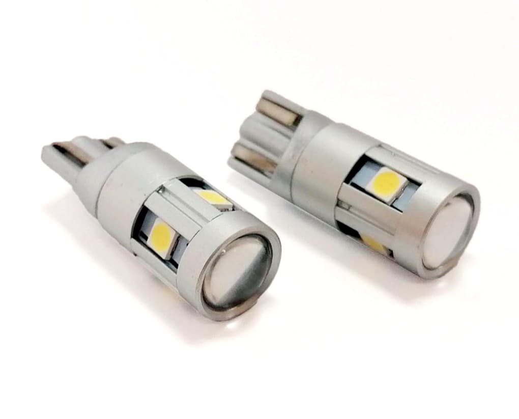 Cp. LED 12/24V T10, W5W, Tutto Vetro 5 LED Bianchi 6000K
